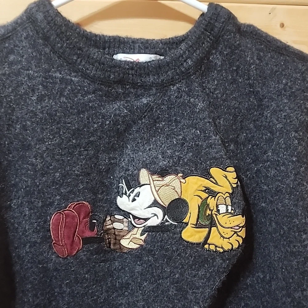 Mickey Mouse Outdoors Wool Sweater Kids Size Large 100% Wool - Picture 3 of 6